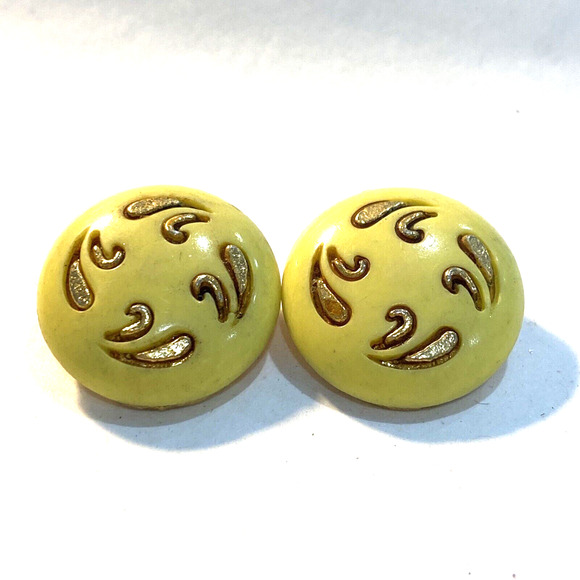 Vintage Selini clip on earrings retro 1970's yellow & goldtone buttons 1" rounds - Picture 1 of 4